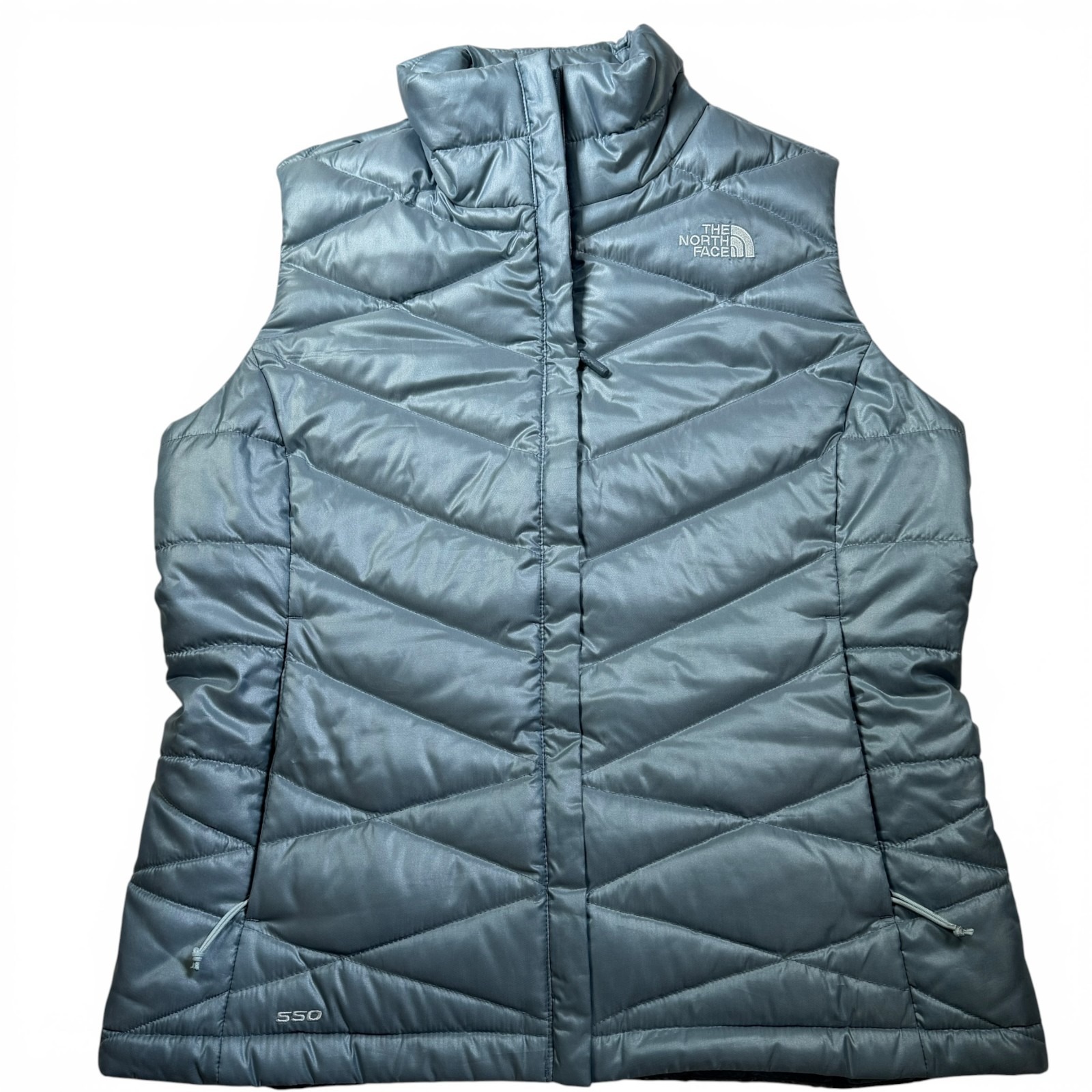 The North Face Vest Womens Medium Light Blue 550 Down Puffer Quilted Zip Pockets